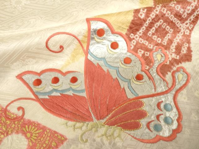 平和屋着物●創業460年・千總　振袖　絞り　駒刺繍　舞蝶文　正絹　逸品　AABL5467ck