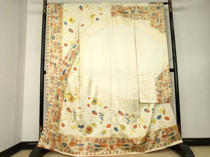 平和屋着物●豪華振袖　駒刺繍　花鳥唐草文　金彩　正絹　逸品　AABL5471ck