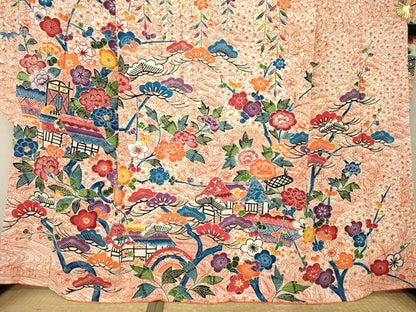 平和屋着物●豪華振袖　紅型　風景花文　正絹　逸品　AABL5472ck