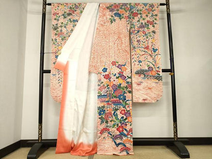 平和屋着物●豪華振袖　紅型　風景花文　正絹　逸品　AABL5472ck