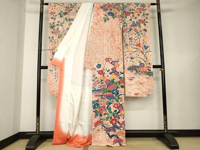 平和屋着物●豪華振袖　紅型　風景花文　正絹　逸品　AABL5472ck