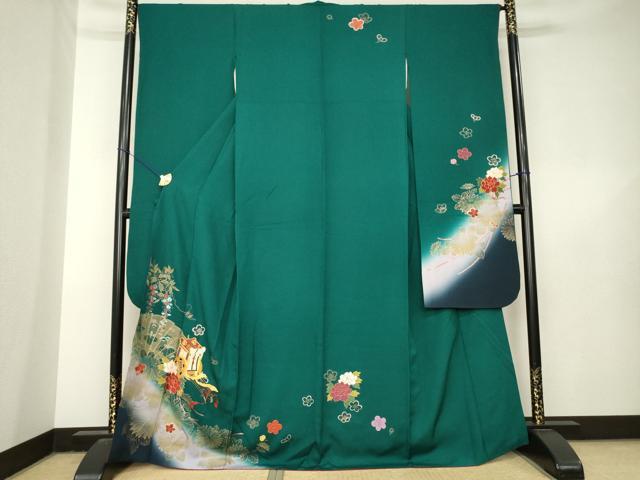 平和屋着物●豪華振袖　駒刺繍　御所車花文　金彩　正絹　逸品　AABL5473ck