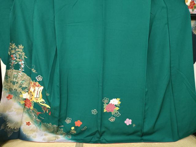 平和屋着物●豪華振袖　駒刺繍　御所車花文　金彩　正絹　逸品　AABL5473ck