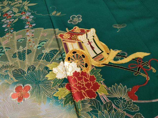 平和屋着物●豪華振袖　駒刺繍　御所車花文　金彩　正絹　逸品　AABL5473ck