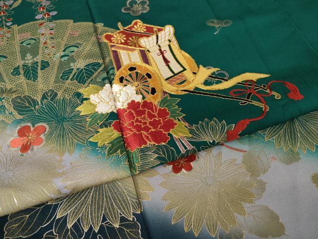 平和屋着物●豪華振袖　駒刺繍　御所車花文　金彩　正絹　逸品　AABL5473ck
