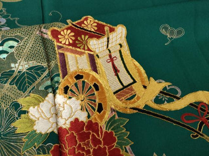 平和屋着物●豪華振袖　駒刺繍　御所車花文　金彩　正絹　逸品　AABL5473ck