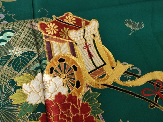 平和屋着物●豪華振袖　駒刺繍　御所車花文　金彩　正絹　逸品　AABL5473ck