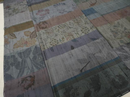 平和屋着物●上質な紬　横段花文　百柄　正絹　逸品　AABL5476ck