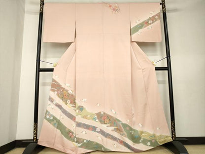 平和屋着物●訪問着　友禅　駒刺繍　草花文　正絹　逸品　AABL5477ck