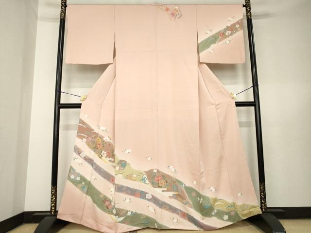 平和屋着物●訪問着　友禅　駒刺繍　草花文　正絹　逸品　AABL5477ck