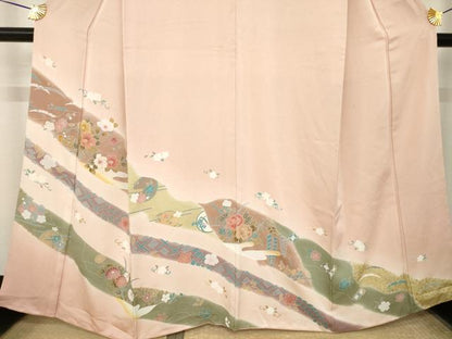 平和屋着物●訪問着　友禅　駒刺繍　草花文　正絹　逸品　AABL5477ck