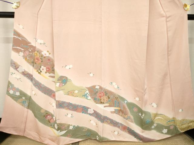平和屋着物●訪問着　友禅　駒刺繍　草花文　正絹　逸品　AABL5477ck