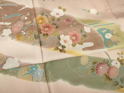 平和屋着物●訪問着　友禅　駒刺繍　草花文　正絹　逸品　AABL5477ck