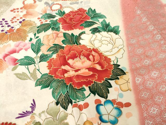 平和屋着物●豪華振袖　駒刺繍　草花文　金銀彩　正絹　逸品　AABL5488ck