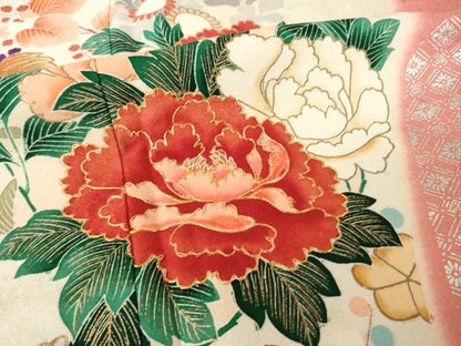 平和屋着物●豪華振袖　駒刺繍　草花文　金銀彩　正絹　逸品　AABL5488ck