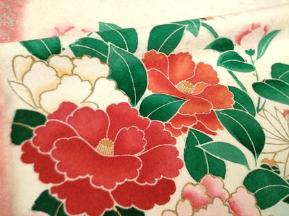 平和屋着物●豪華振袖　駒刺繍　草花文　金銀彩　正絹　逸品　AABL5488ck