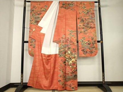 平和屋着物●豪華振袖　駒刺繍　風景花文　金彩　正絹　逸品　AABL5489ck