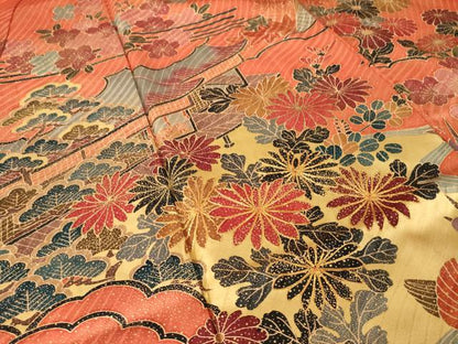 平和屋着物●豪華振袖　駒刺繍　風景花文　金彩　正絹　逸品　AABL5489ck