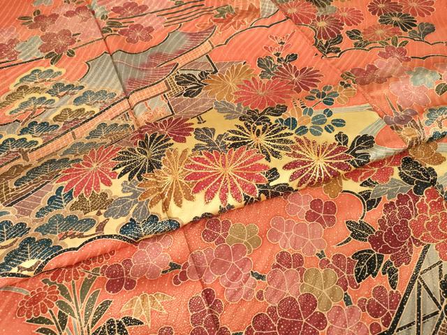 平和屋着物●豪華振袖　駒刺繍　風景花文　金彩　正絹　逸品　AABL5489ck