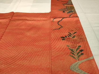 平和屋着物●豪華振袖　駒刺繍　風景花文　金彩　正絹　逸品　AABL5489ck