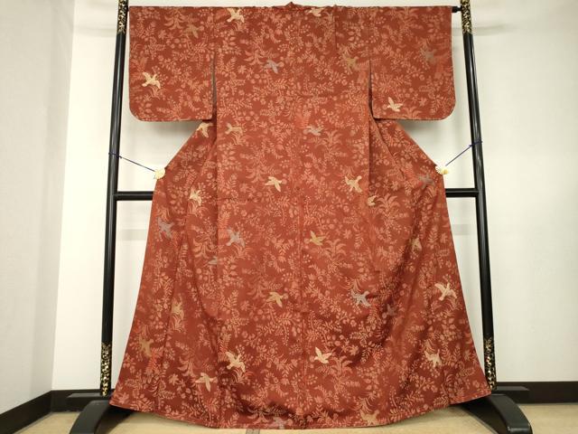 平和屋着物●お召　花鳥文　金銀糸　正絹　逸品　未使用　AABL5490ck