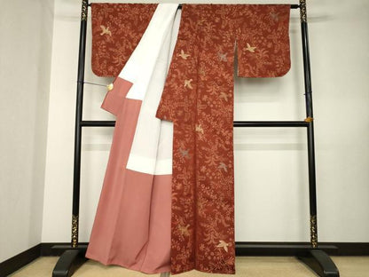 平和屋着物●お召　花鳥文　金銀糸　正絹　逸品　未使用　AABL5490ck