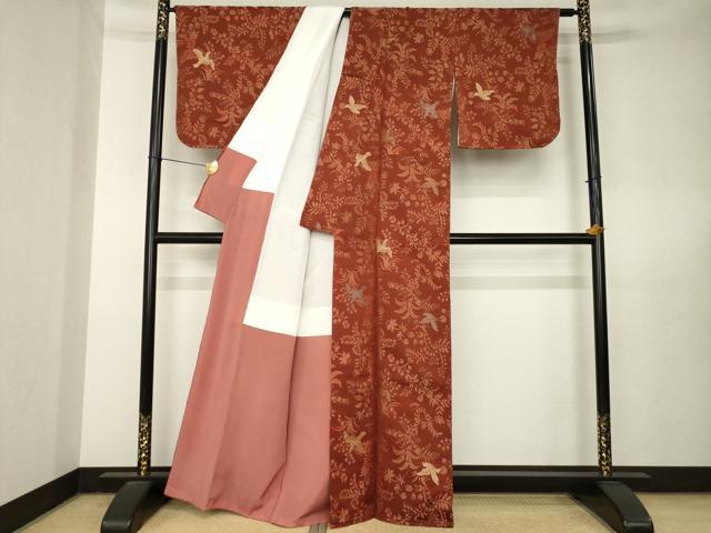 平和屋着物●お召　花鳥文　金銀糸　正絹　逸品　未使用　AABL5490ck