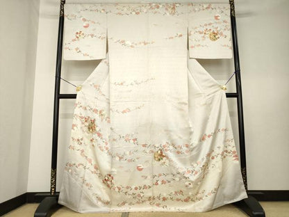 平和屋着物●訪問着　駒刺繍　雪輪花文　金彩　正絹　逸品　AABL5491ck