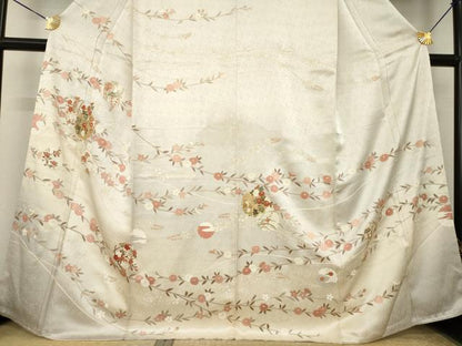平和屋着物●訪問着　駒刺繍　雪輪花文　金彩　正絹　逸品　AABL5491ck