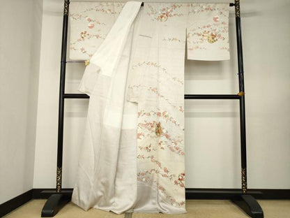 平和屋着物●訪問着　駒刺繍　雪輪花文　金彩　正絹　逸品　AABL5491ck