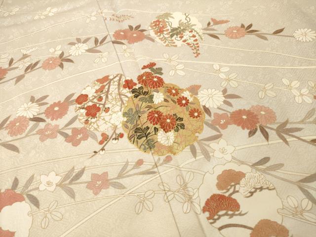 平和屋着物●訪問着　駒刺繍　雪輪花文　金彩　正絹　逸品　AABL5491ck