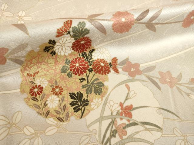 平和屋着物●訪問着　駒刺繍　雪輪花文　金彩　正絹　逸品　AABL5491ck