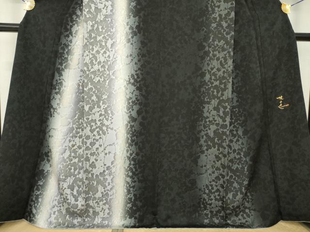 平和屋着物●日展作家　山本唯与志　レリーフ染　訪問着　蔦草シルエット　暈し染め　黒地　やまと誂製　正絹　逸品　AABL5493ck