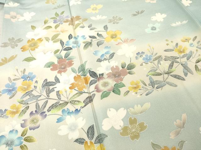 平和屋着物●名門・上野家　四代目 上野真(二代目 上野為二)　訪問着　刺繍　草花文　暈し染め　金糸　正絹　逸品　未使用　AABL5494ck