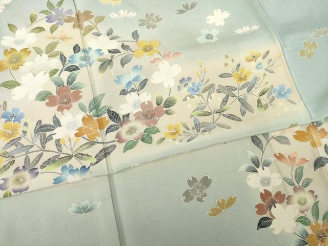 平和屋着物●名門・上野家　四代目 上野真(二代目 上野為二)　訪問着　刺繍　草花文　暈し染め　金糸　正絹　逸品　未使用　AABL5494ck
