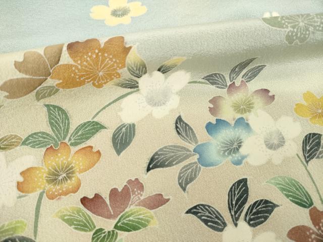 平和屋着物●名門・上野家　四代目 上野真(二代目 上野為二)　訪問着　刺繍　草花文　暈し染め　金糸　正絹　逸品　未使用　AABL5494ck