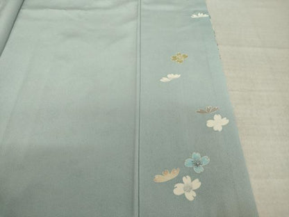 平和屋着物●名門・上野家　四代目 上野真(二代目 上野為二)　訪問着　刺繍　草花文　暈し染め　金糸　正絹　逸品　未使用　AABL5494ck