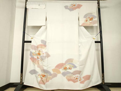 平和屋着物●創業460年・千總　訪問着　駒刺繍　地紙花文　伊勢丹扱い　反端付き　金彩　正絹　逸品　AABL5495ck