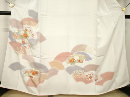 平和屋着物●創業460年・千總　訪問着　駒刺繍　地紙花文　伊勢丹扱い　反端付き　金彩　正絹　逸品　AABL5495ck