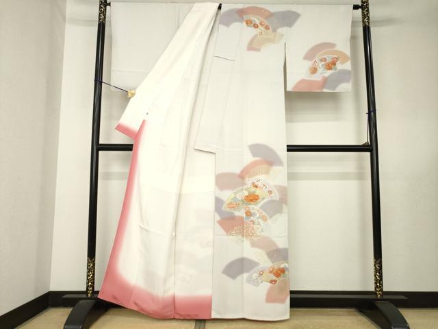 平和屋着物●創業460年・千總　訪問着　駒刺繍　地紙花文　伊勢丹扱い　反端付き　金彩　正絹　逸品　AABL5495ck