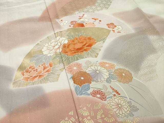 平和屋着物●創業460年・千總　訪問着　駒刺繍　地紙花文　伊勢丹扱い　反端付き　金彩　正絹　逸品　AABL5495ck