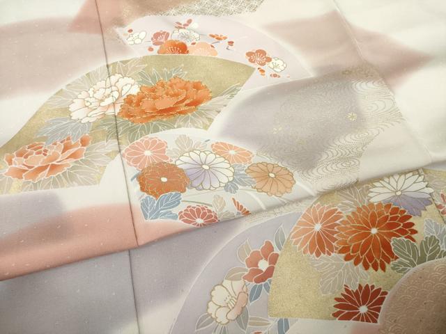 平和屋着物●創業460年・千總　訪問着　駒刺繍　地紙花文　伊勢丹扱い　反端付き　金彩　正絹　逸品　AABL5495ck
