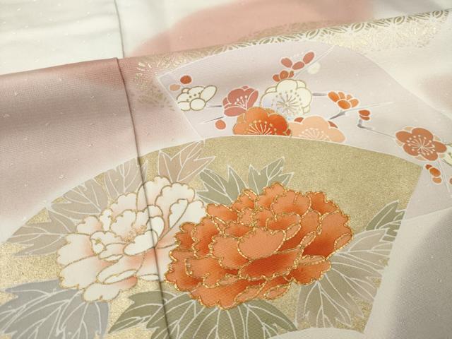 平和屋着物●創業460年・千總　訪問着　駒刺繍　地紙花文　伊勢丹扱い　反端付き　金彩　正絹　逸品　AABL5495ck