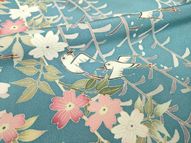 平和屋着物●本加賀友禅作家　西川健一　訪問着　花鳥文　正絹　逸品　AABL5497ck