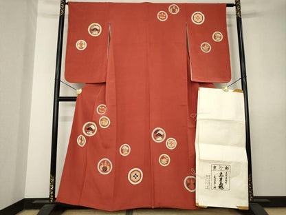 平和屋着物●銀座　志ま亀　訪問着　駒刺繍　吉祥花丸文　金彩　たとう紙付き　正絹　逸品　AABL5500ck