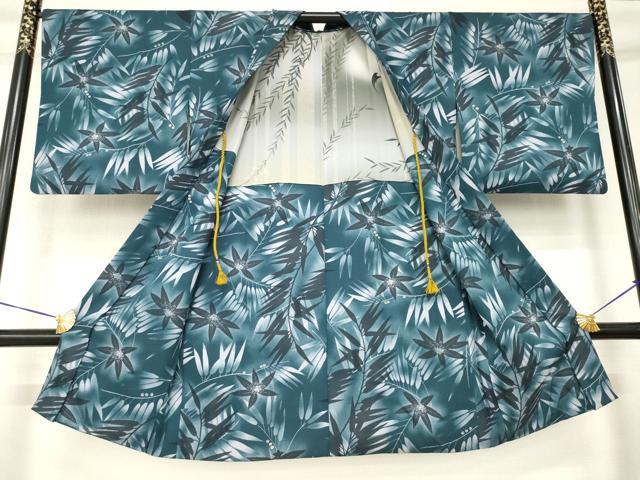 平和屋着物＃長羽織　草花文　丹後ちりめん　反端付き　正絹　逸品　AABL5501ck