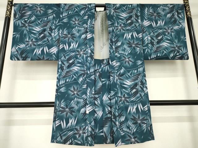 平和屋着物＃長羽織　草花文　丹後ちりめん　反端付き　正絹　逸品　AABL5501ck