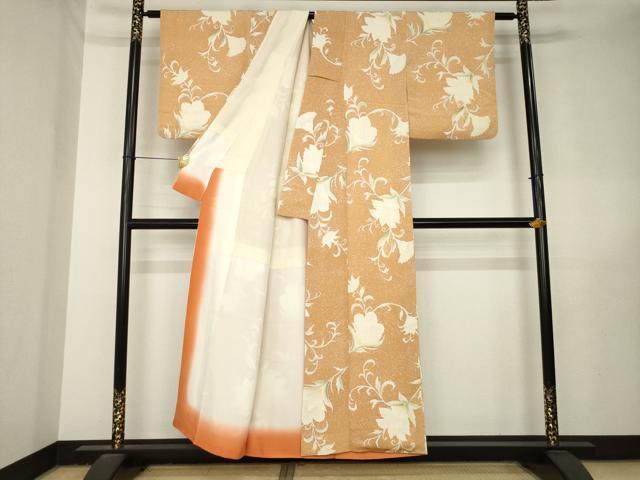 平和屋着物●上質な小紋　地紋起こし　花唐草地紋　正絹　逸品　AABL5504ck
