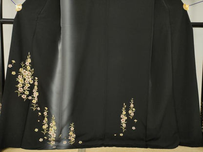 平和屋着物●訪問着　草花文　暈し染め　黒地　ロング丈　正絹　逸品　AABL5505ck