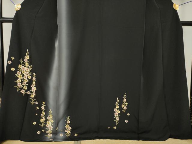 平和屋着物●訪問着　草花文　暈し染め　黒地　ロング丈　正絹　逸品　AABL5505ck